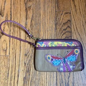 Fossil Brown w/ Purple Butterfly Wristlet/Wallet